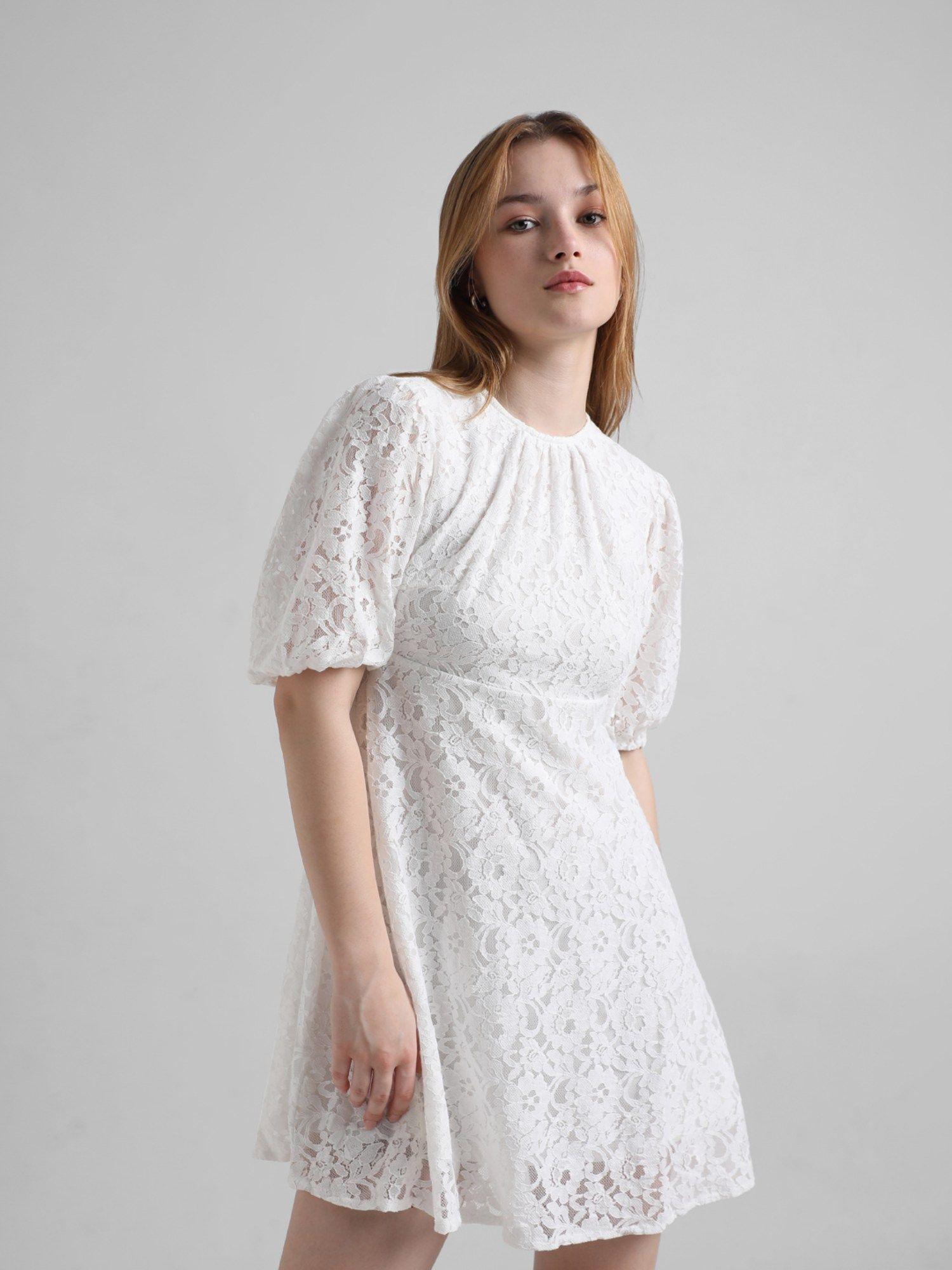 white lace short sleeves dress