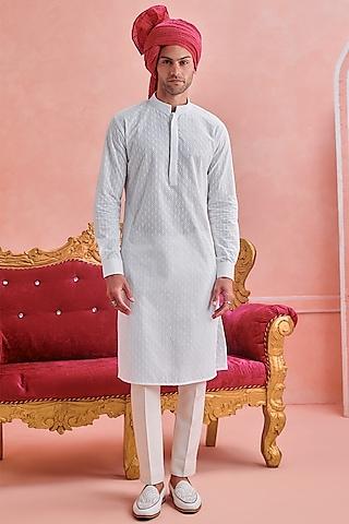 white lace textured thread embroidered kurta