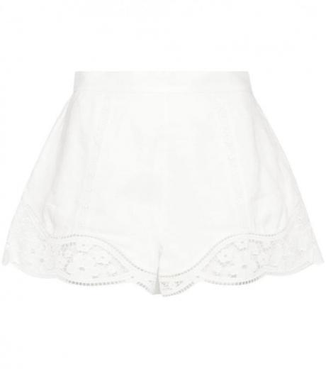white lace trimmed linen shorts