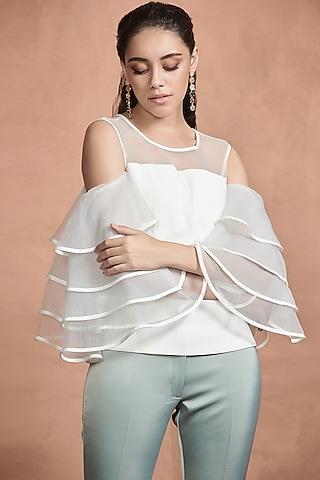 white layered bell sleeves top