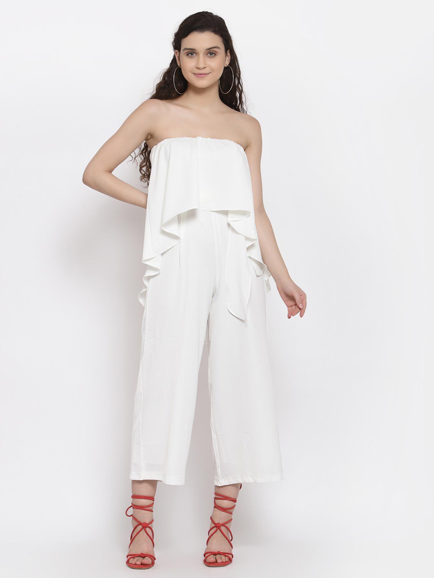 white layered strapless jumpsuit