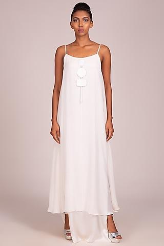white layered strappy gown