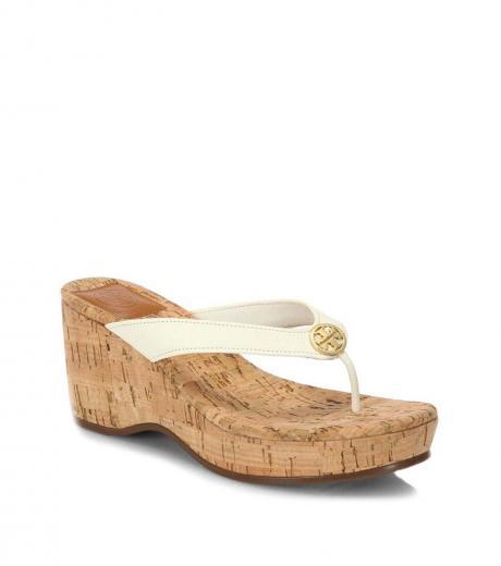 white leather cork wedge