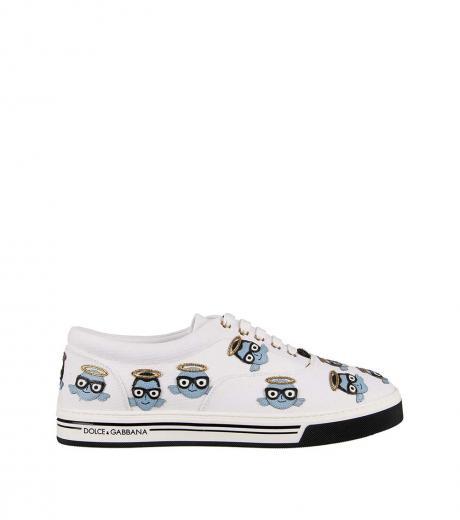 white leather embroidery sneakers