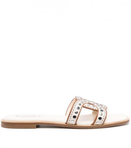 white leather flat sandals