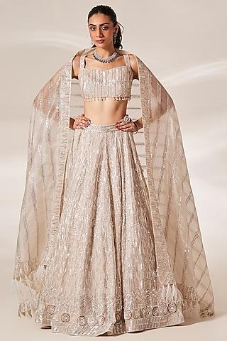 white lehenga georgette sequins embroidered lehenga set