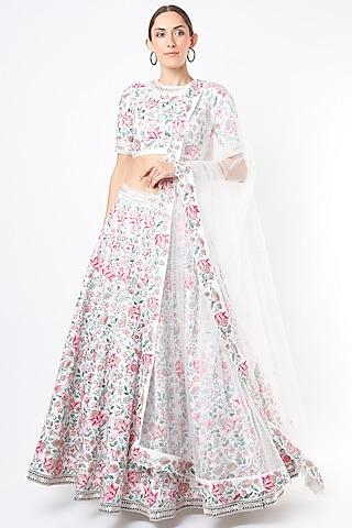 white lehenga set with floral work