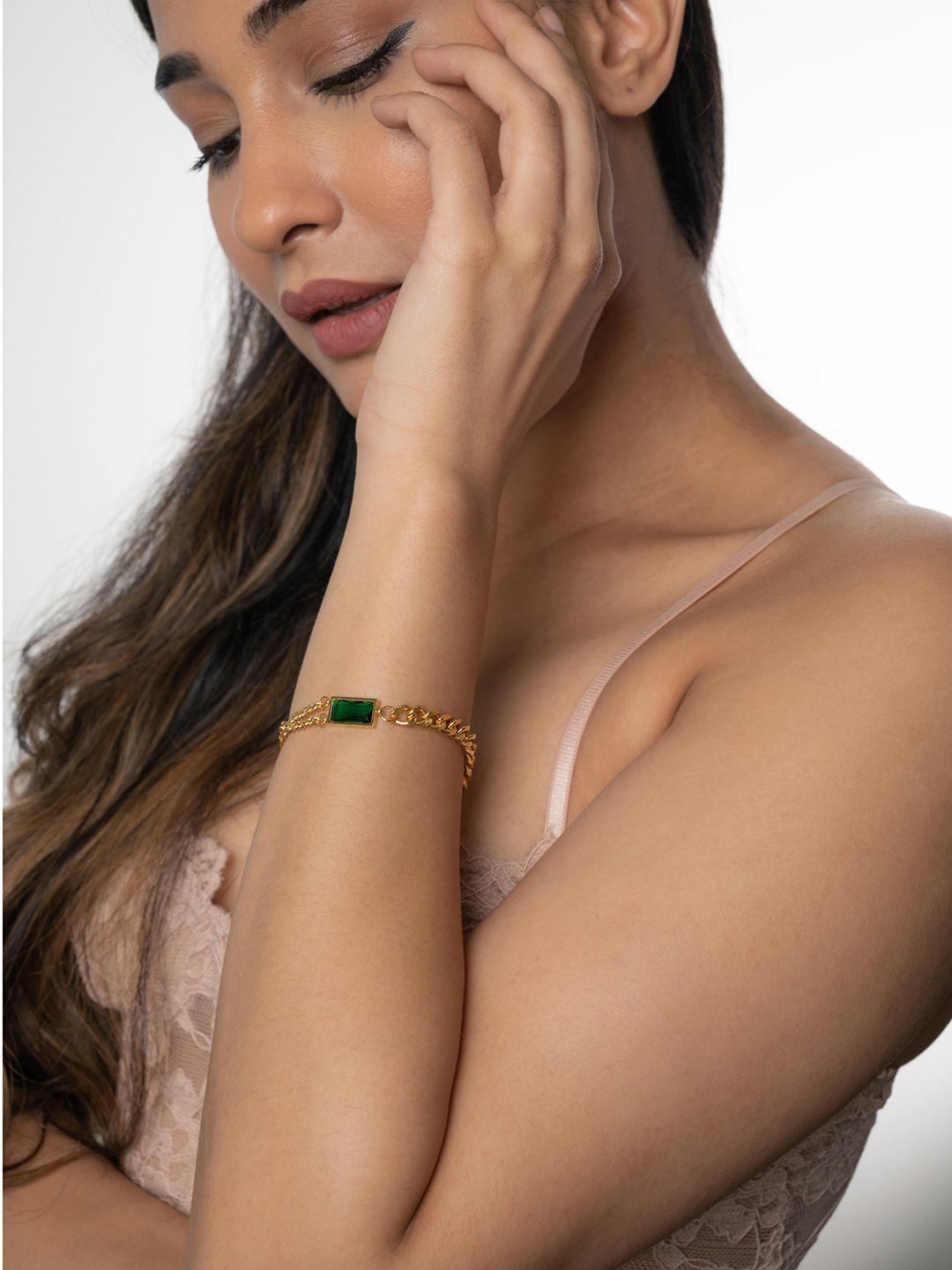 white lies women gold-plated & green charm bracelet