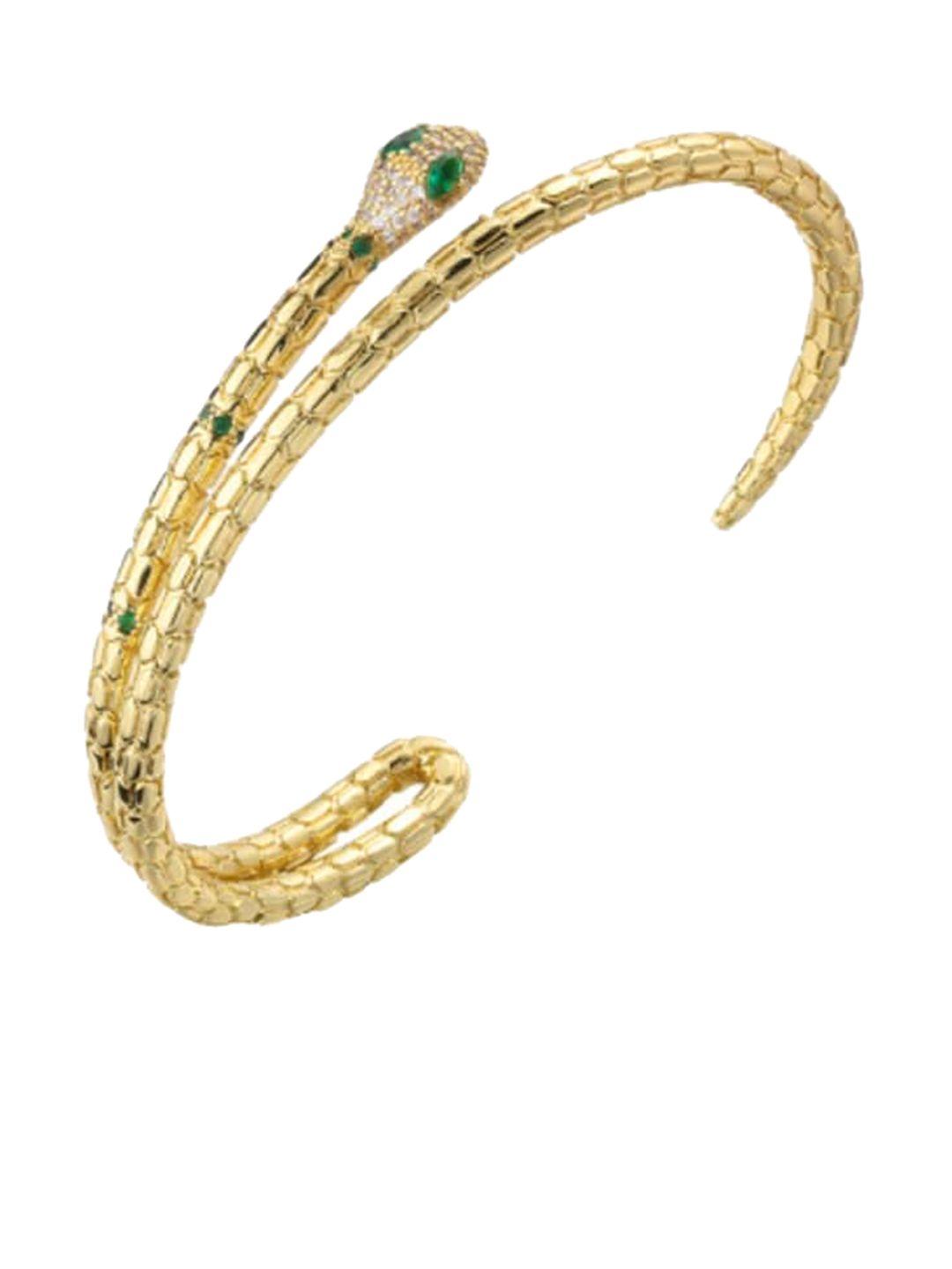white lies women gold-toned & green cuff bracelet