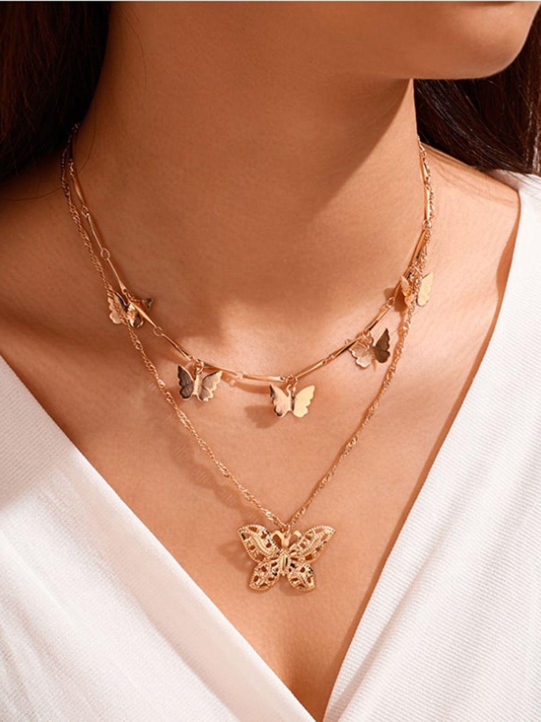 white lies women gold-toned butterfly choker necklace