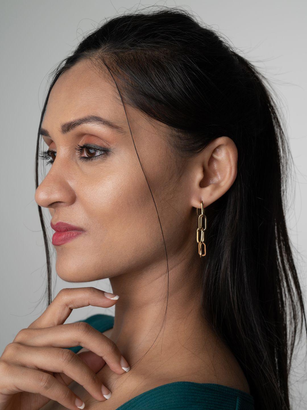 white lies women gold-toned contemporary drop earrings
