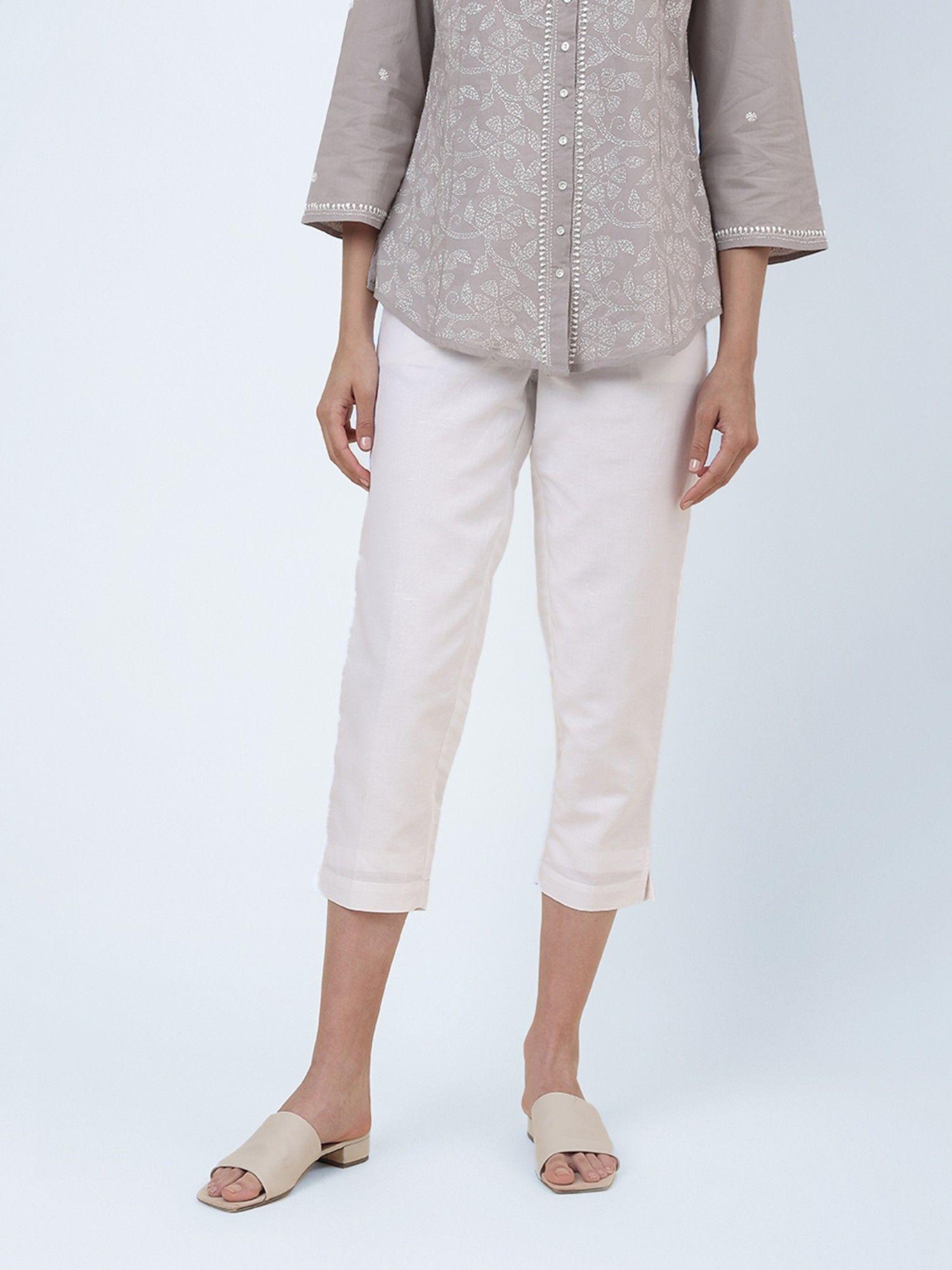 white linen crop length formal pant