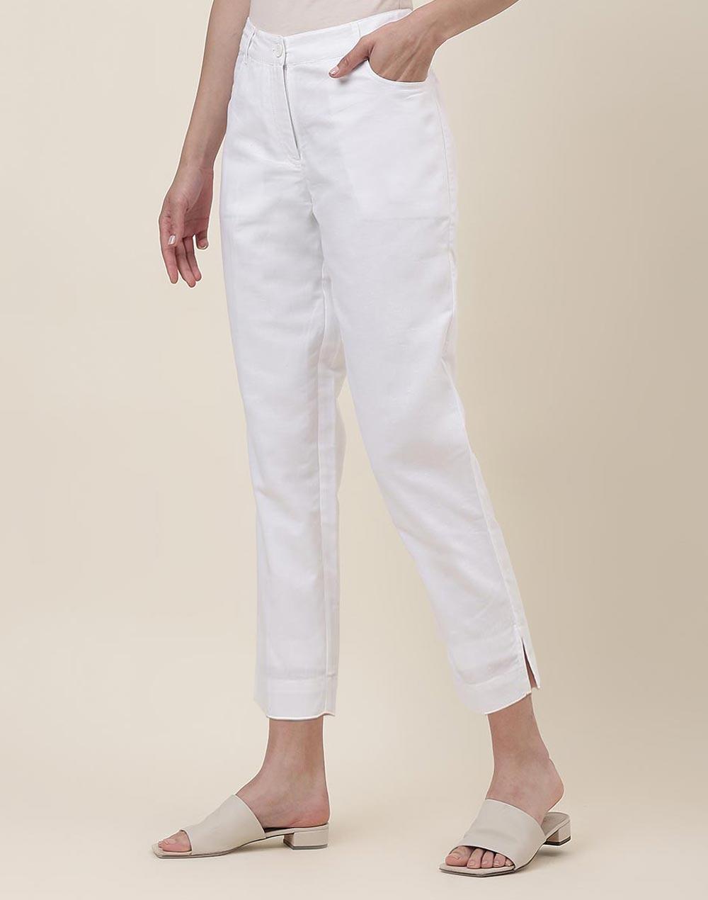 white linen crop length formal pant