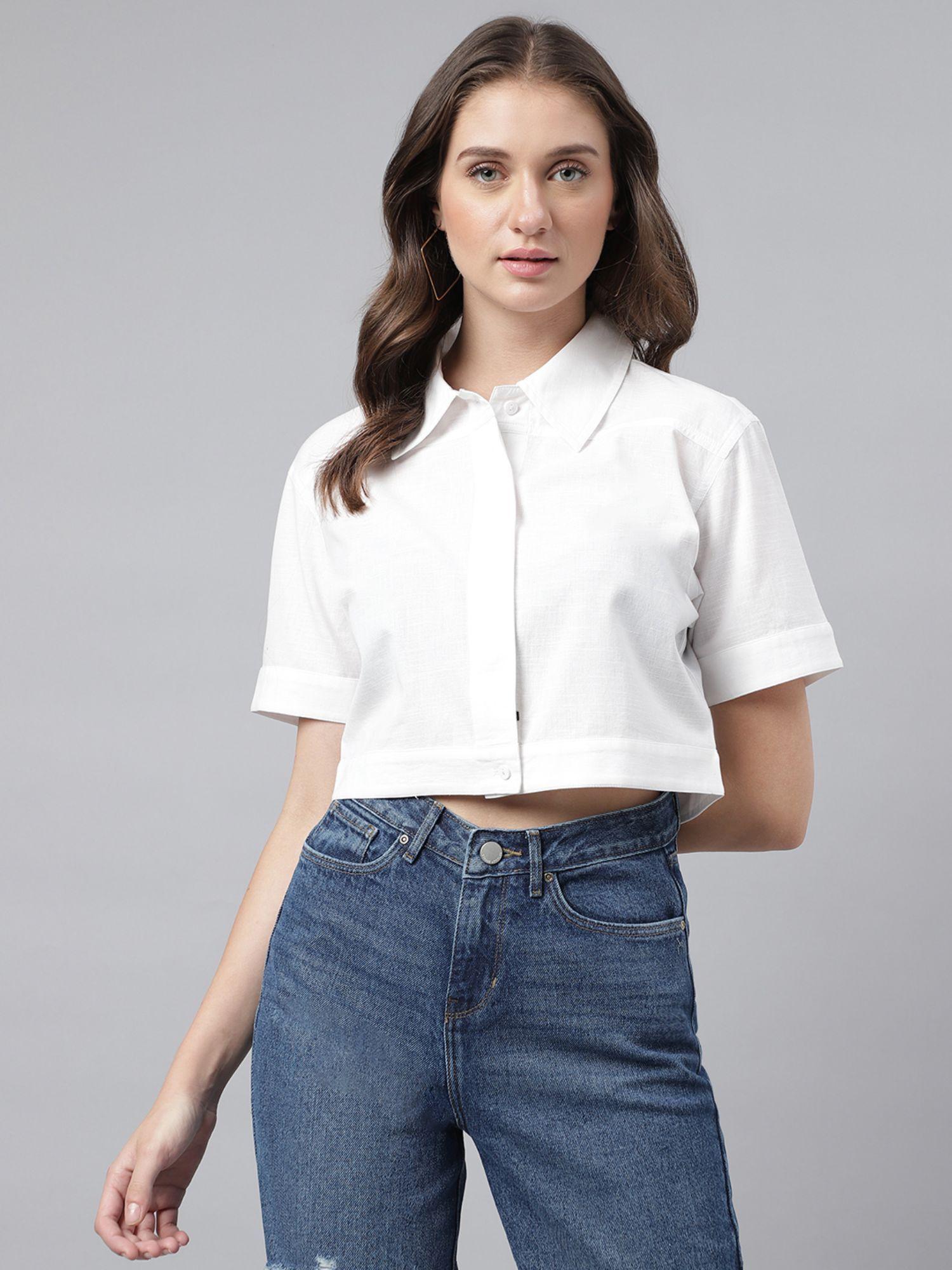 white linen cropped casual shirt