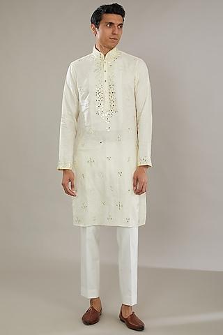 white linen embroidered kurta set