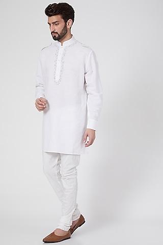 white linen embroidered kurta