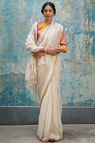 white linen handloom saree