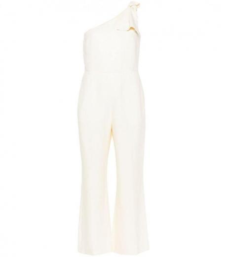 white linen one shoulder jumpsuit