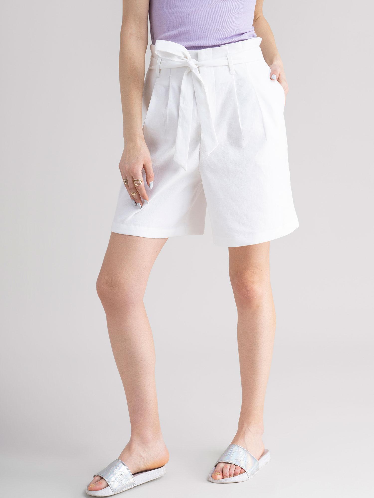 white linen paper bag shorts