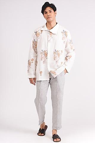 white linen printed shirt