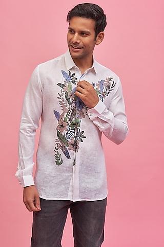 white linen printed shirt