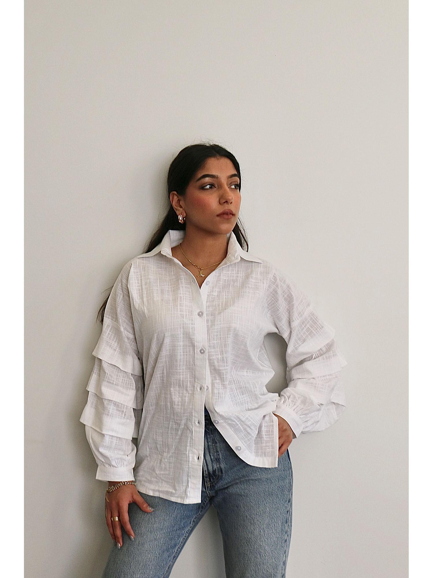 white linen ruffle shirt