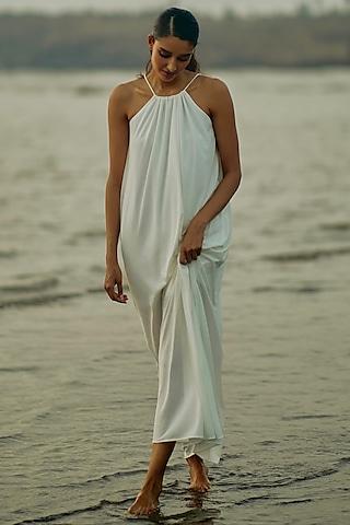 white linen slub maxi dress