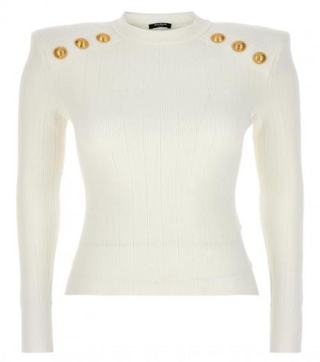 white logo button sweater