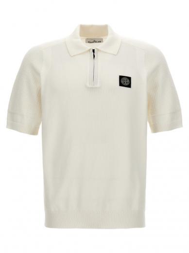 white logo patch knitted polo shirt