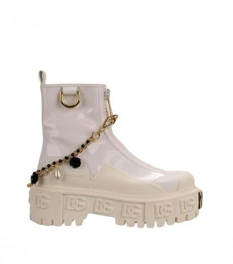 white logo pearl chain boot