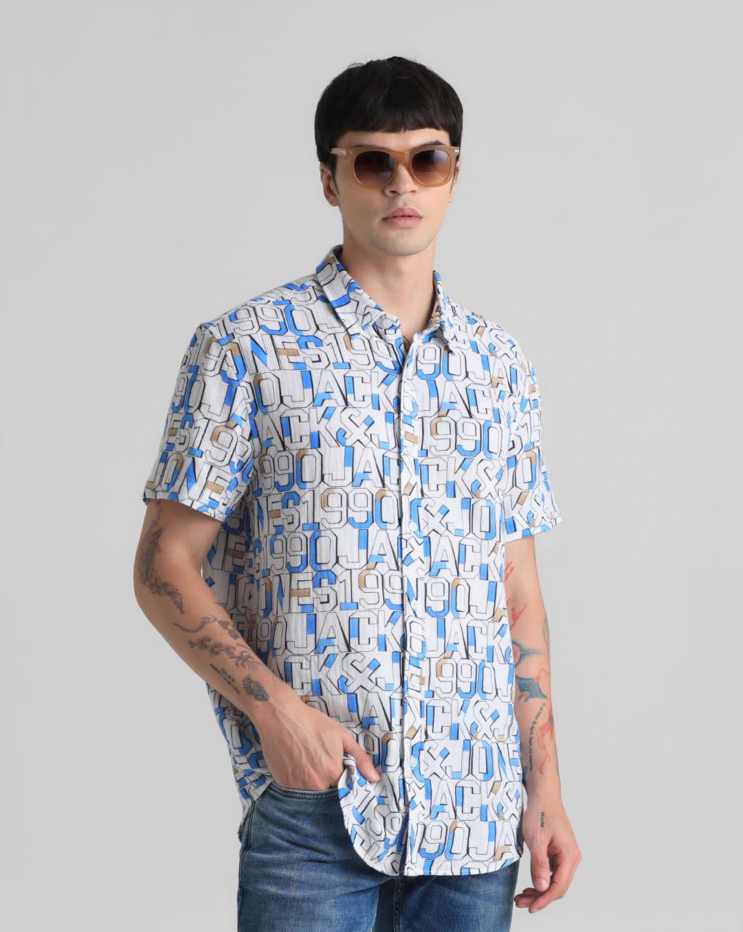 white logo print short sleeves shirt