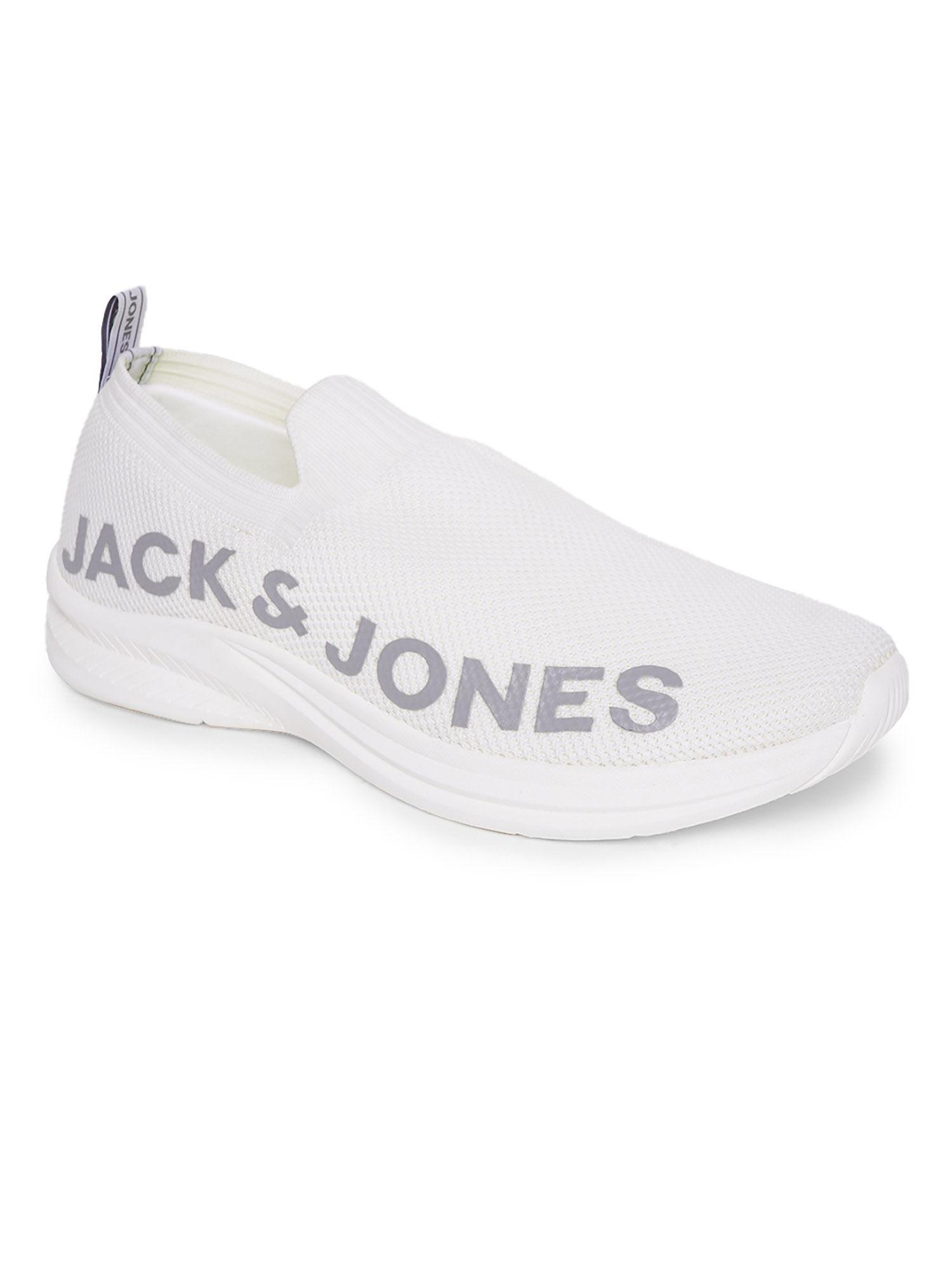 white logo print slip on sneakers