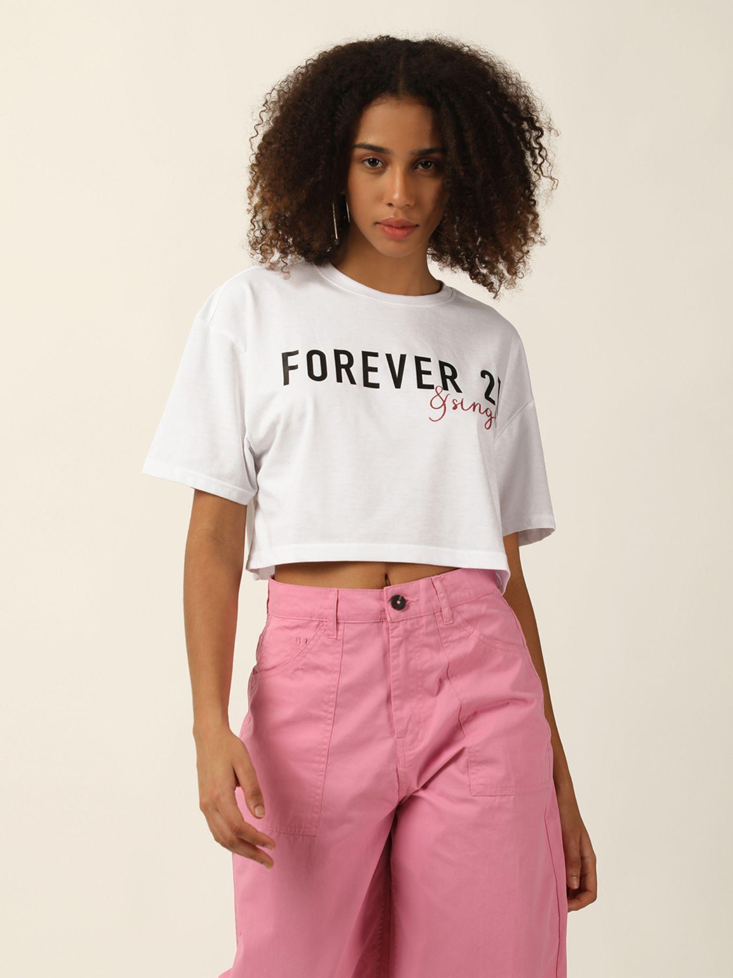 white logo printed crop t-shirt