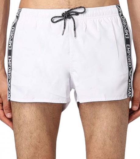white logo stripe swim shorts