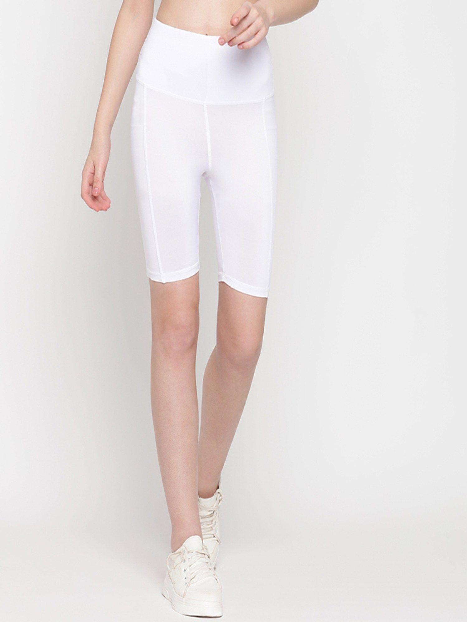 white long line super high rise shorts