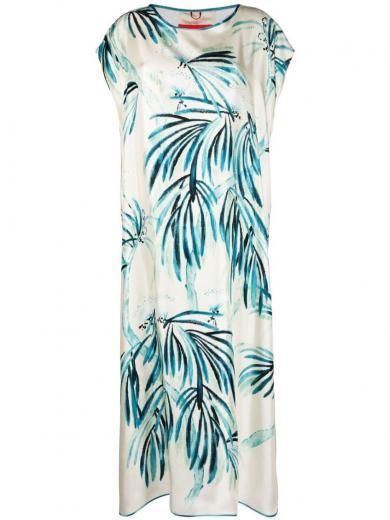 white long printed silk dress