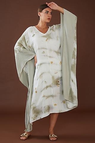 white lotus stem fiber woven dyed kaftan dress