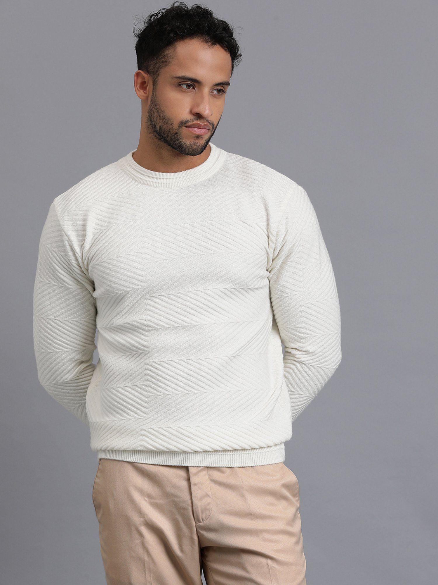 white luxury zig zag knitted mens wool pullover sweater