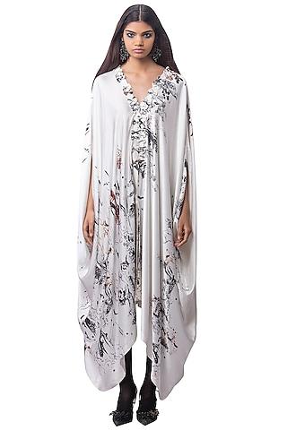 white lycra printed cape set