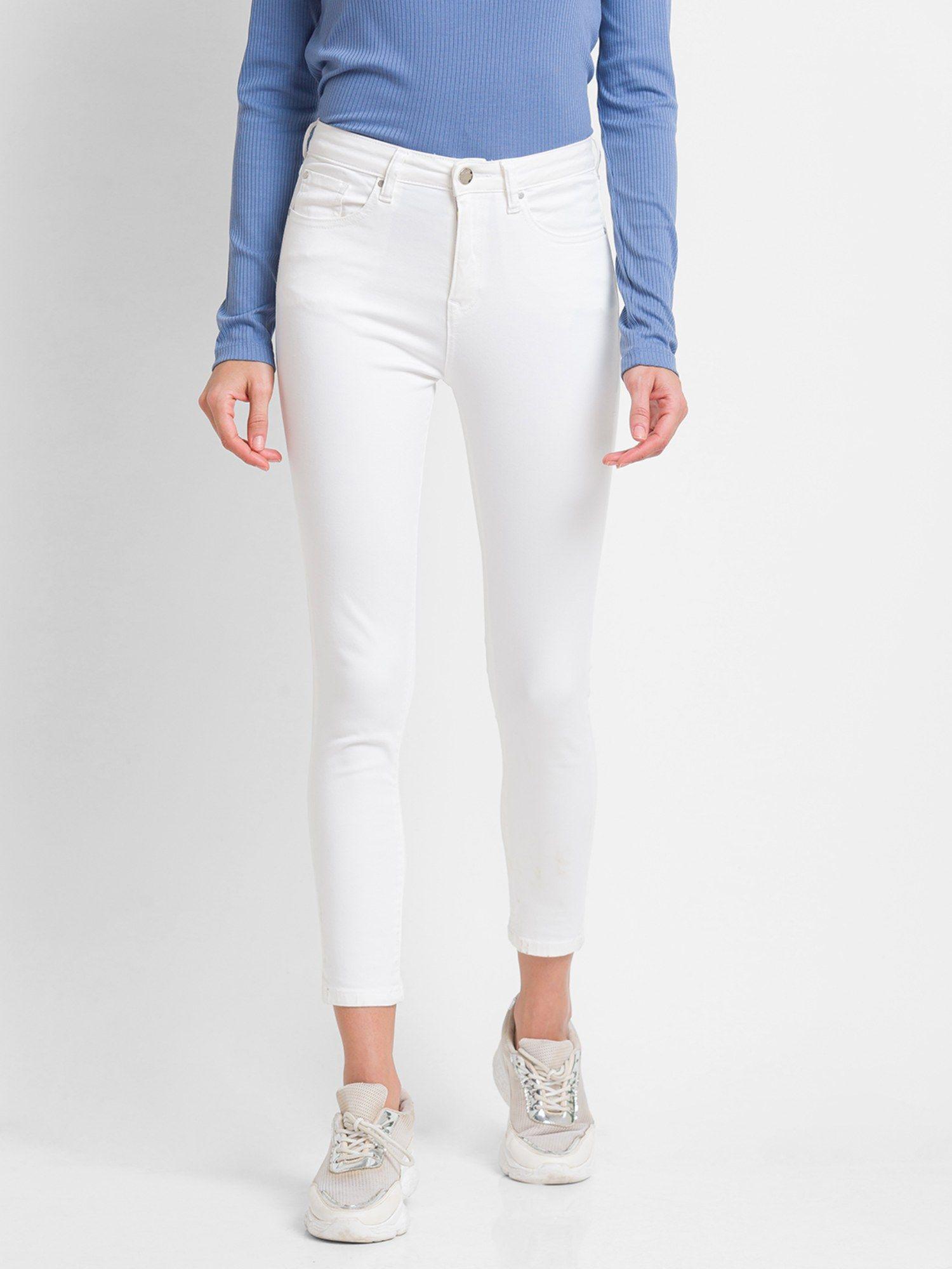 white lycra super skinny ankle length jeans for women (alexa)