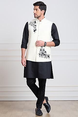 white matka silk embroidered bundi jacket