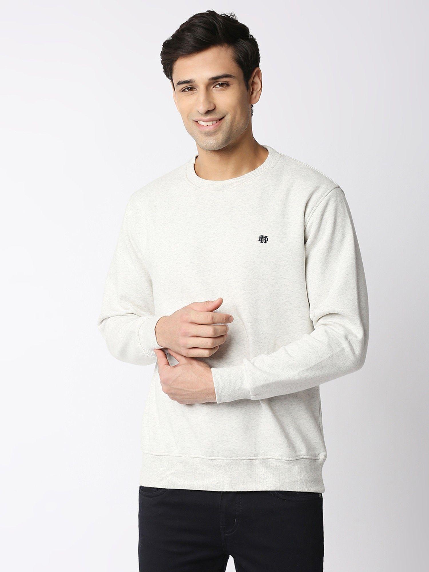 white melange round neck sweatshirt