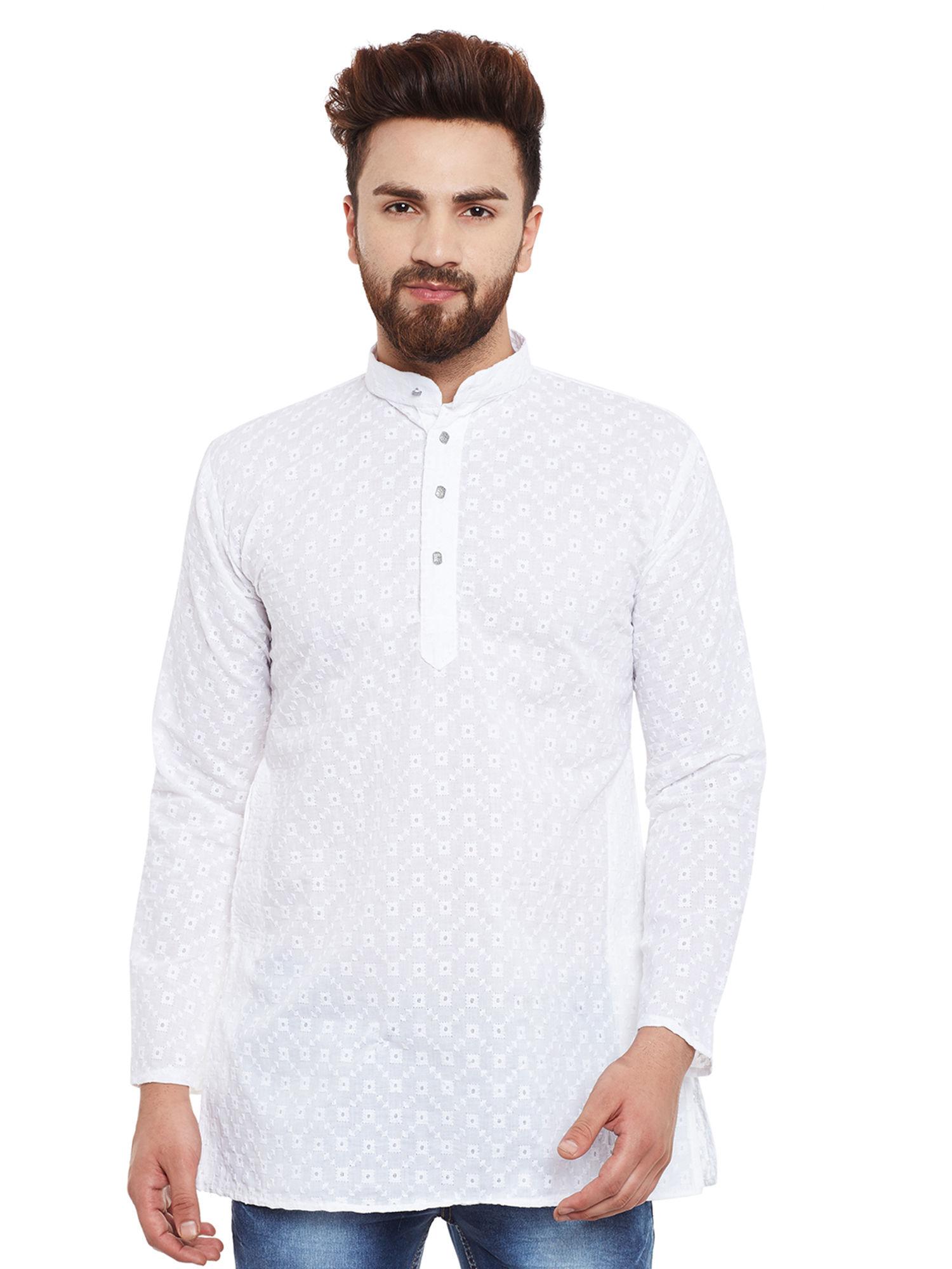 white men cotton chikan short kurta