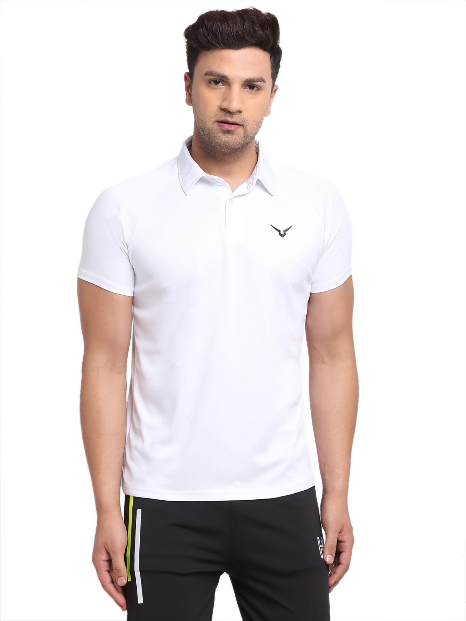 white mens raglan polo t-shirt