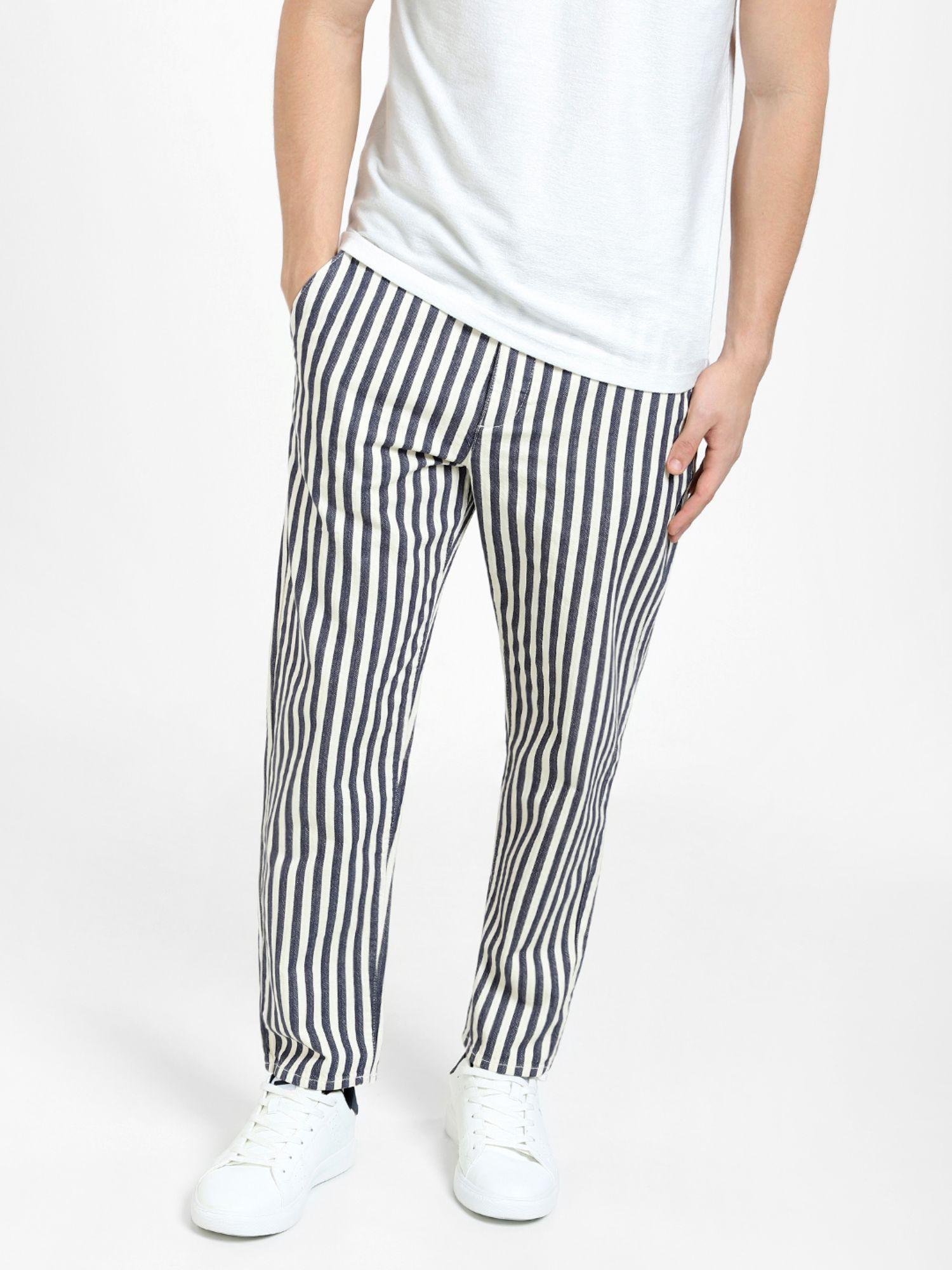 white mid rise striped pants