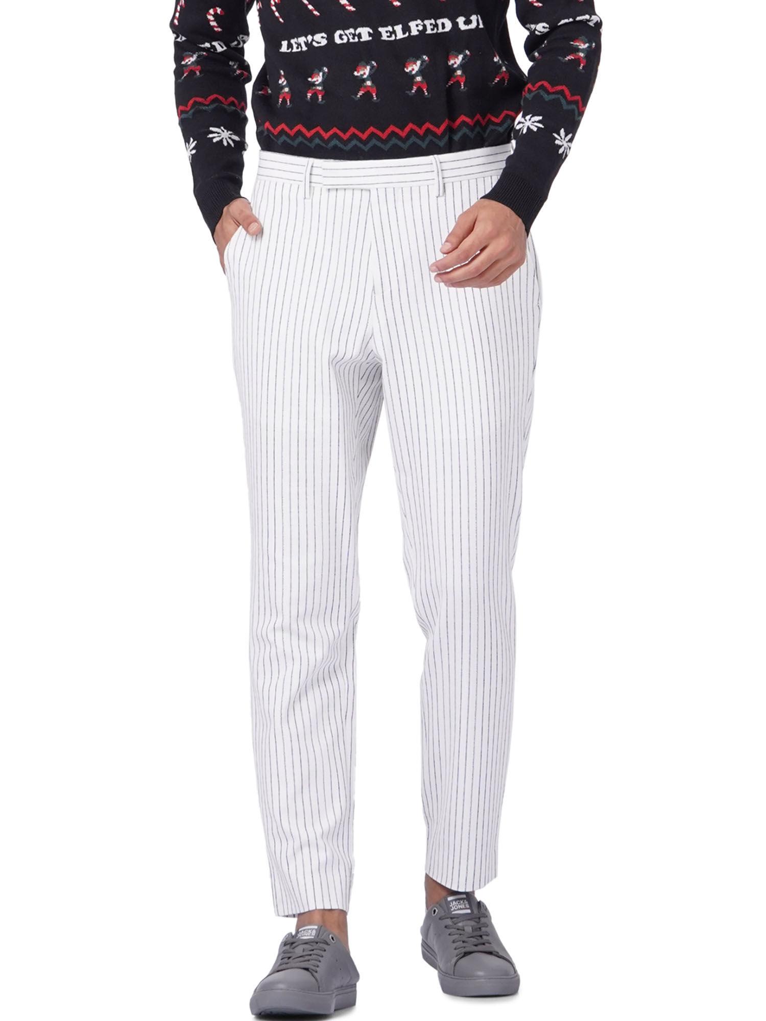 white mid rise striped pants