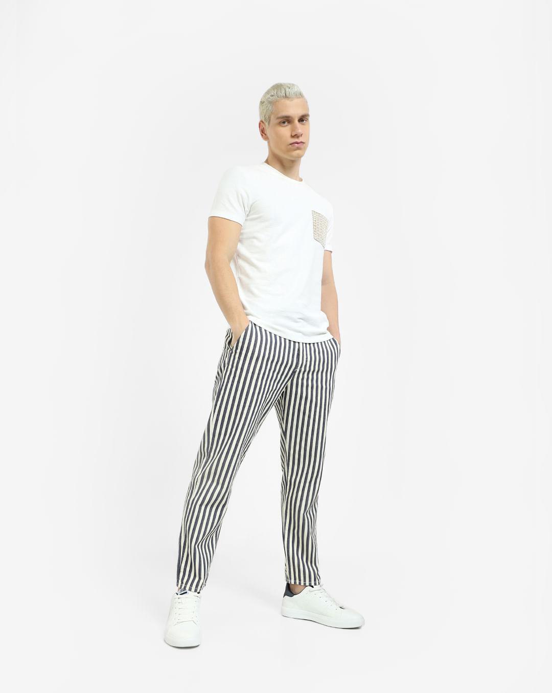 white mid rise striped pants