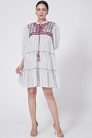 white mirror embroidered ruffled dress