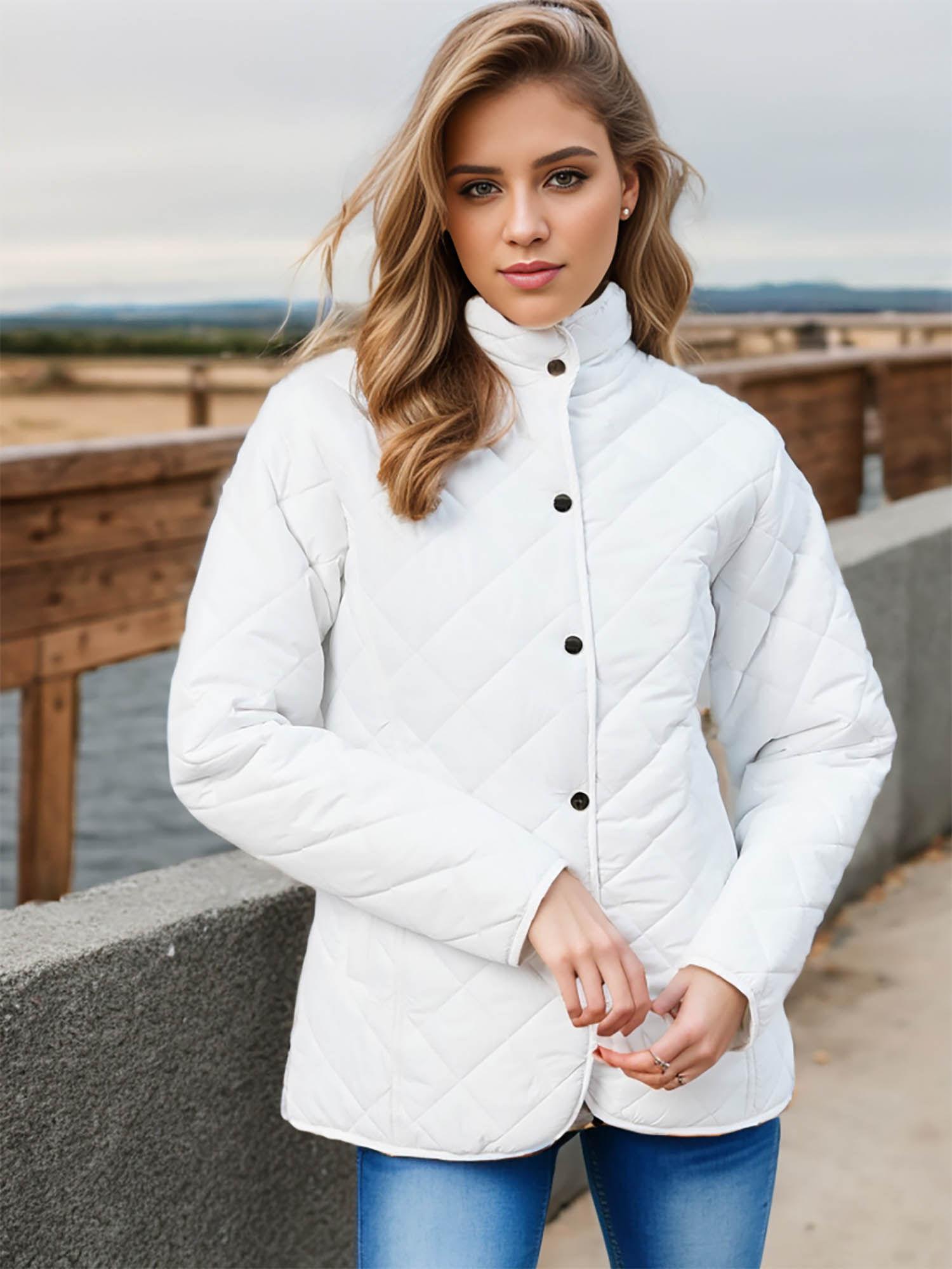 white mock collar lightweight quilted jacket