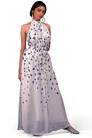 white modal satin floral printed maxi dress